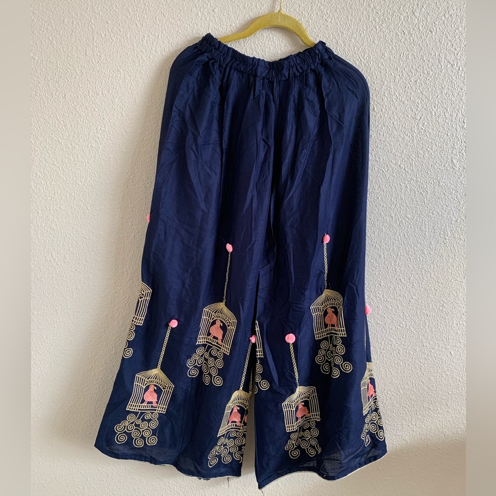 Farm Rio style embroidered parrot Wide Leg Bohemian Pants 🌴